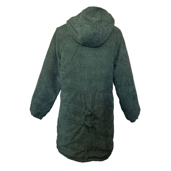 Women’s Green Corduroy Hooded Coat Jacket Size M Medium Lined Button Front - Picture 3 of 7